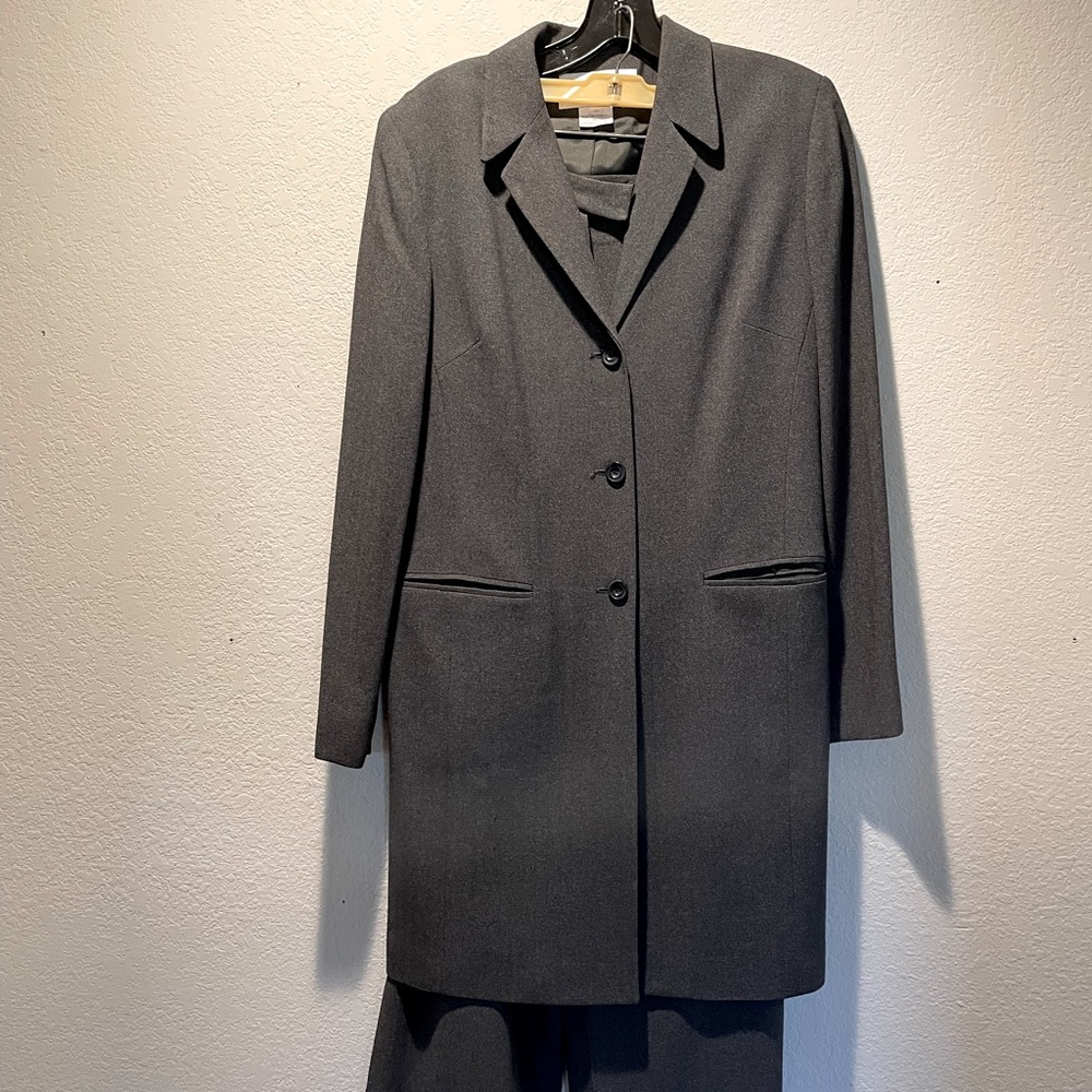 Jones New York dark gray suit. Long coat